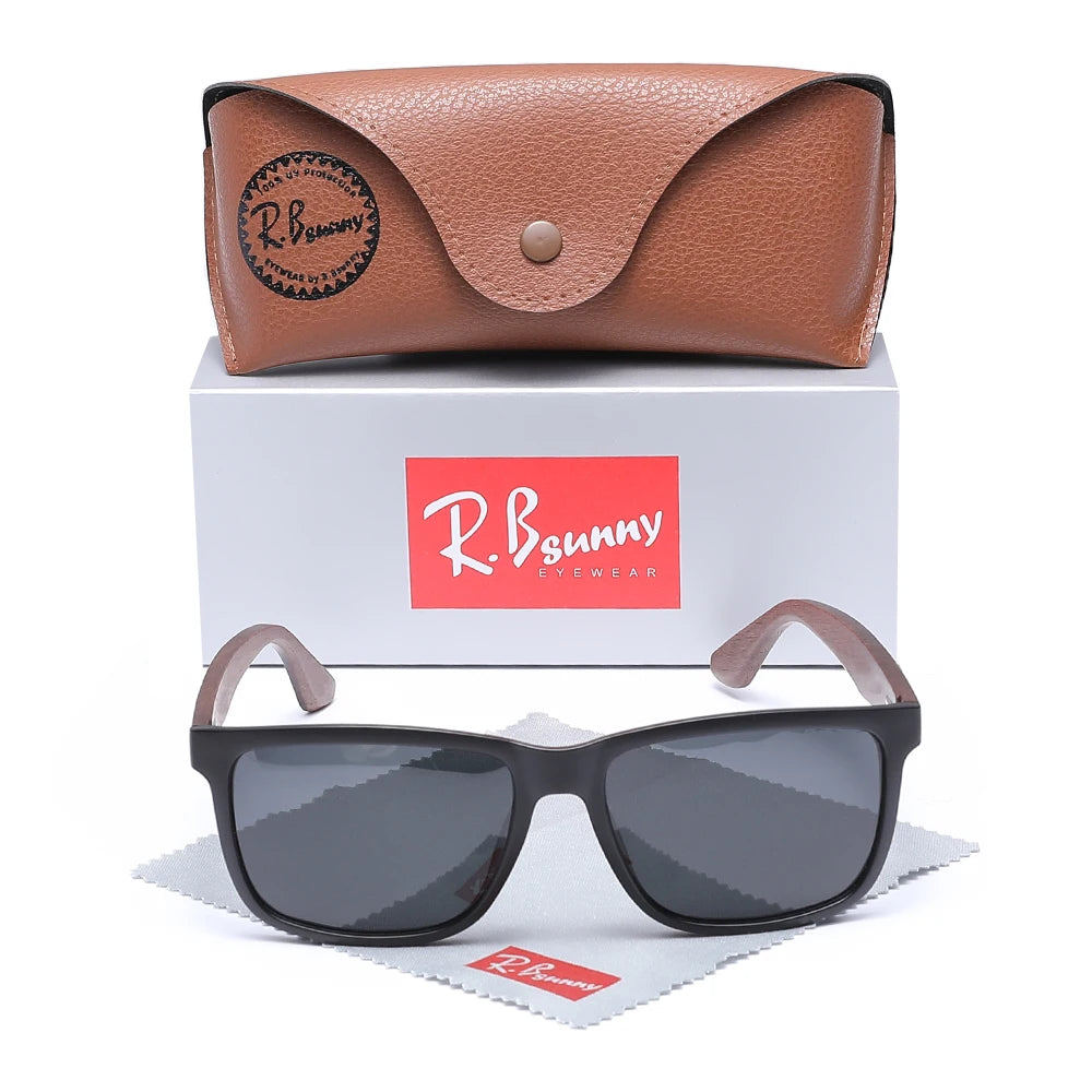 Rbsunny wood sun glasses man natural walnut sunglasses women eyeglasses polarizing uv protection eyewear - matteblack