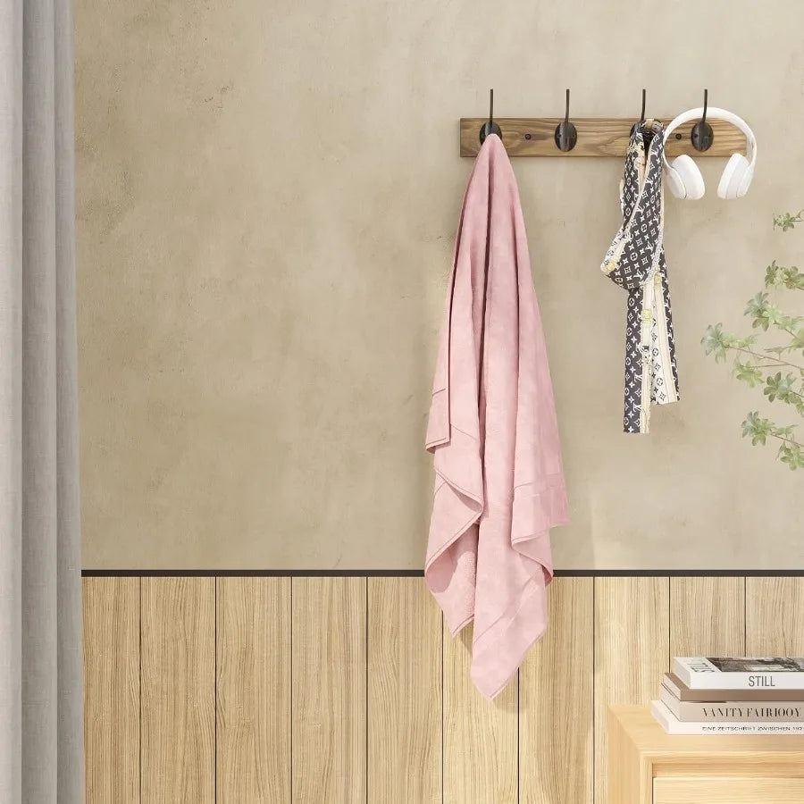 Coat hooks wall mounted wooden hat rack with 4 for entryway bathroom bedroom brown - united states