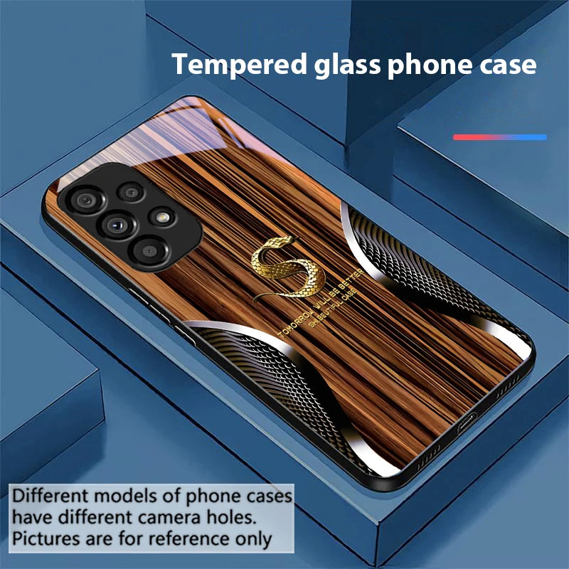 Wood grain snake for samsung galaxy s10 s20 plus s21 fe s22 s23 s24 s25 ultra black tempered glass phone case hard