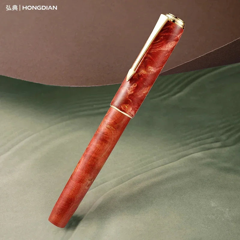 Hot hongdian a7 stable wood unique texture fountain pen no.6 hand polished long knife nib business student writing gift