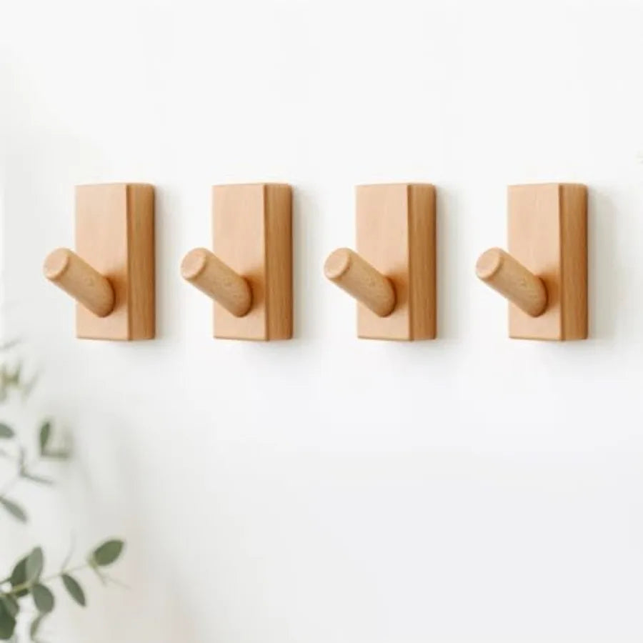 Beech wood coat rack 4 pack hooks mounted rustic wooden wall entryway for clothes hats towel purse robes bathro
