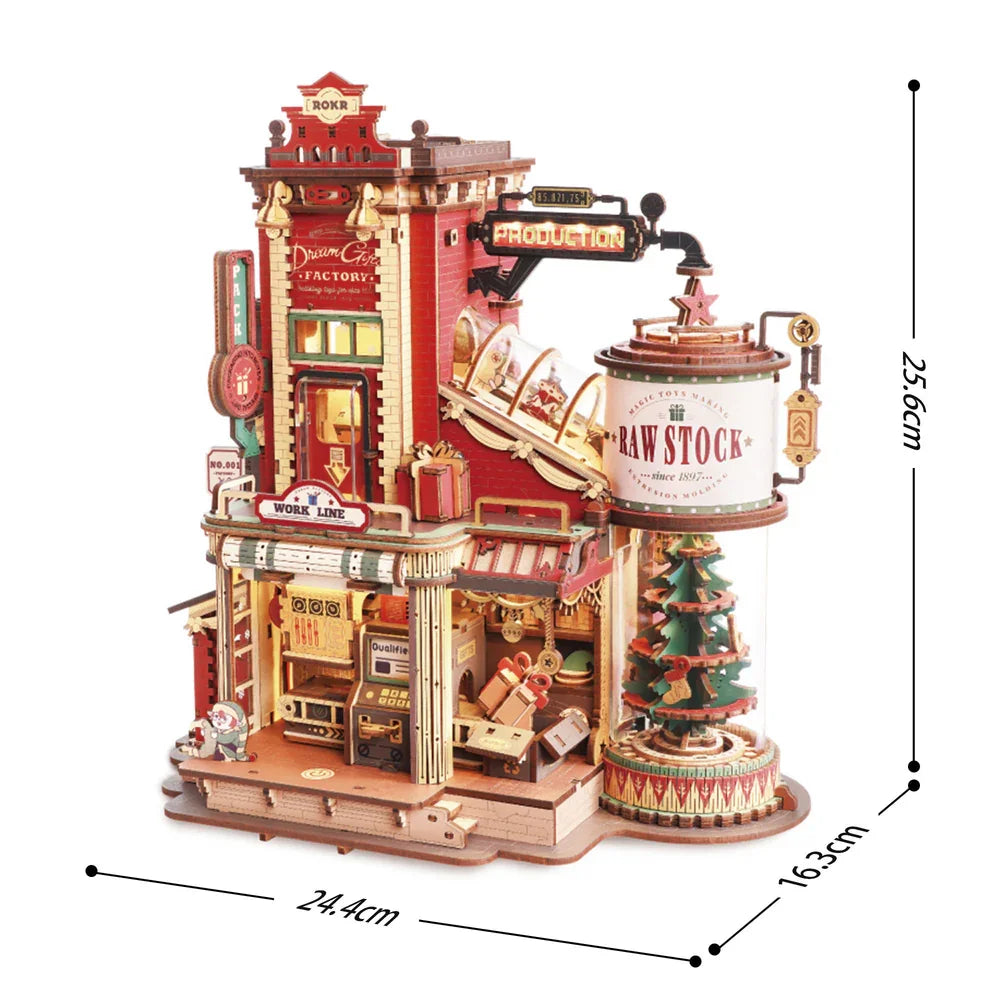 Robotime rokr dream gift factory 3d wooden puzzles music box christmas model kits build best gifts for kids adults