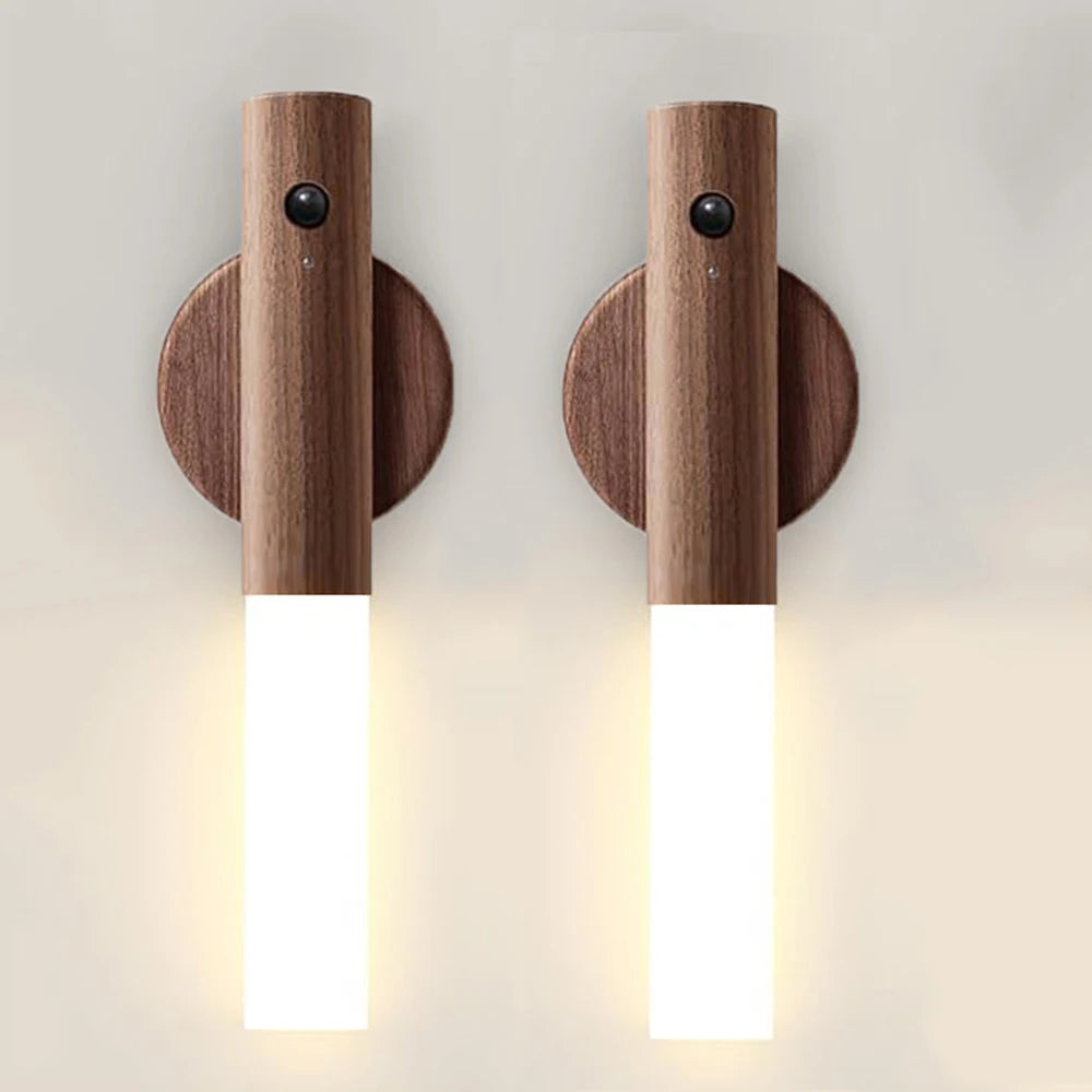 Rechargeable wall sconces magnetic lightsnight light motion sensor night lights wooden lighting for bedroom stair