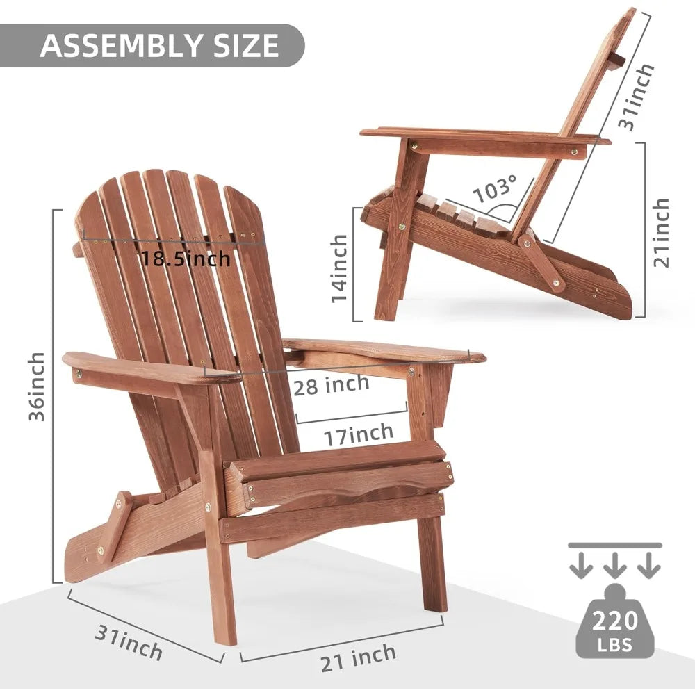 Outdoor wooden folding adirondack chair set of 2 with pre-assembled backrest wood patio for garden backyard porch