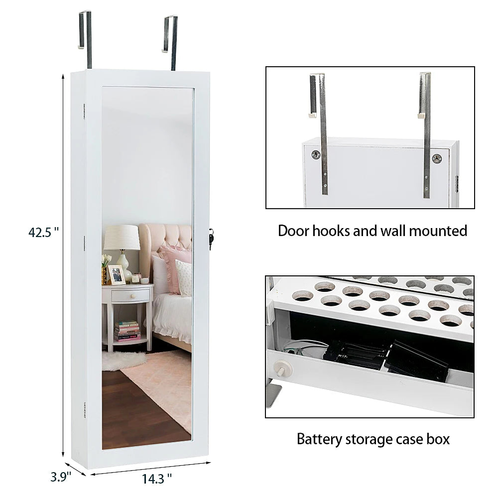 Non full mirror wooden wall hanging 3-layer shelf 2 drawers 17 cosmetic brush holders 95 white led lights with interior
