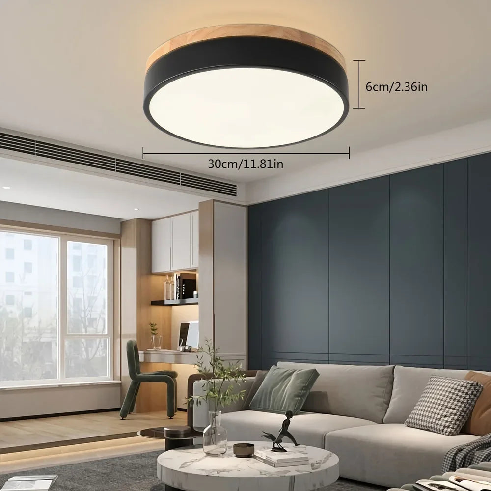 Bymaocar modern led ceiling light minimalist wood style flush mount three-color fit 10-15m² area 360° illumination