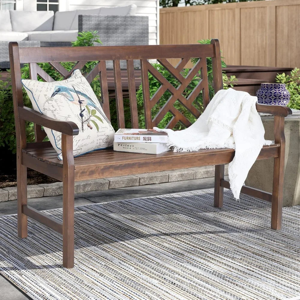 Sophia & william weather-resistant outdoor wooden bench 47 patio dining with backrest suitable for garden and porch