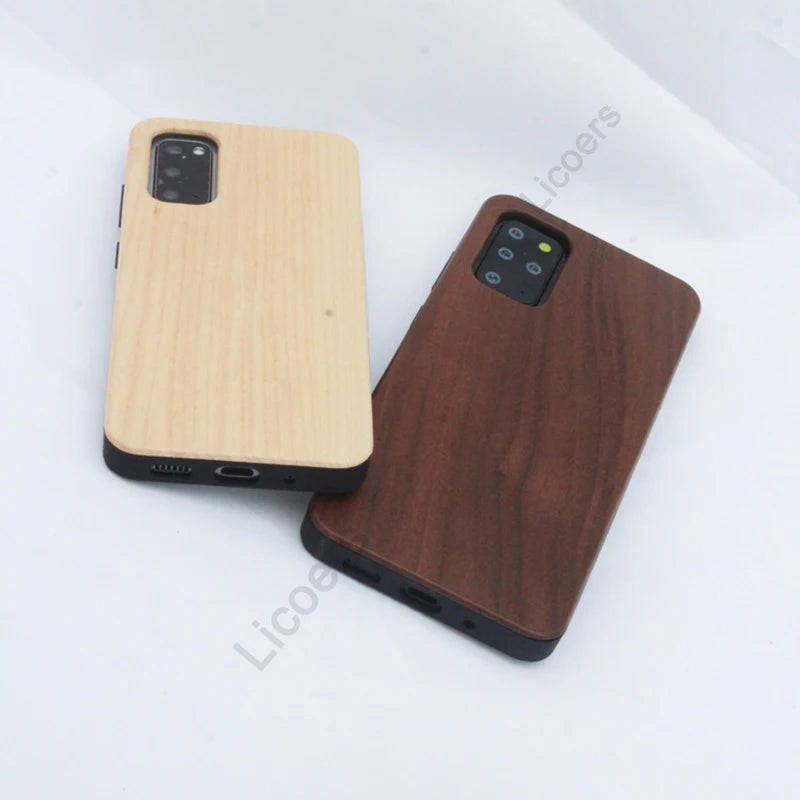 For samsung galaxy s25 s24 s23 s22 s21 fe note 20 s20 ultra plus case thin solid natural wood cherry walnut bamboo