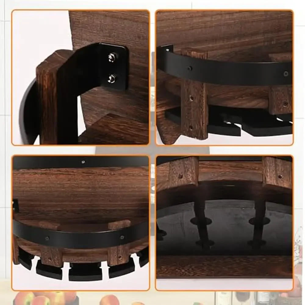 Wooden wine rack barrel wall mounted champagne bottle holder gifts lover vintage style shelf whiskey organizer storage