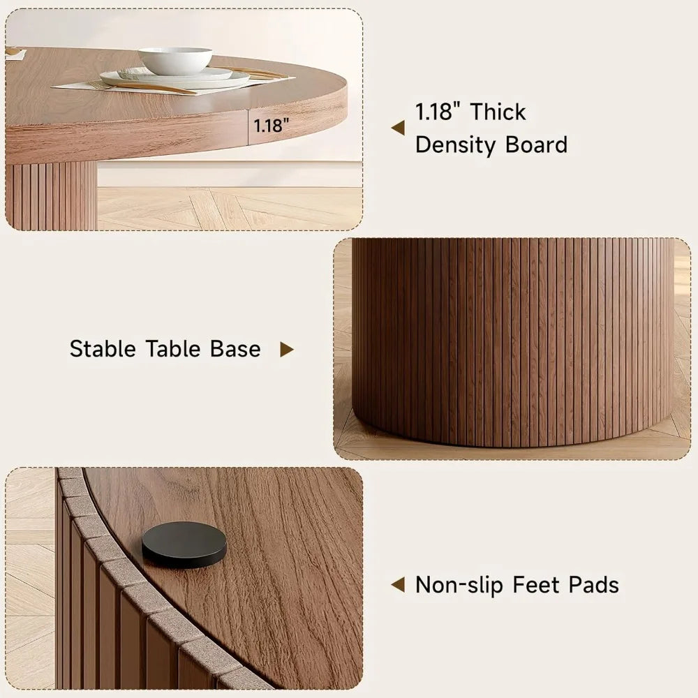 ’47’’ modern farmhouse 4-seater circular dining table with wooden base - united states / walnut