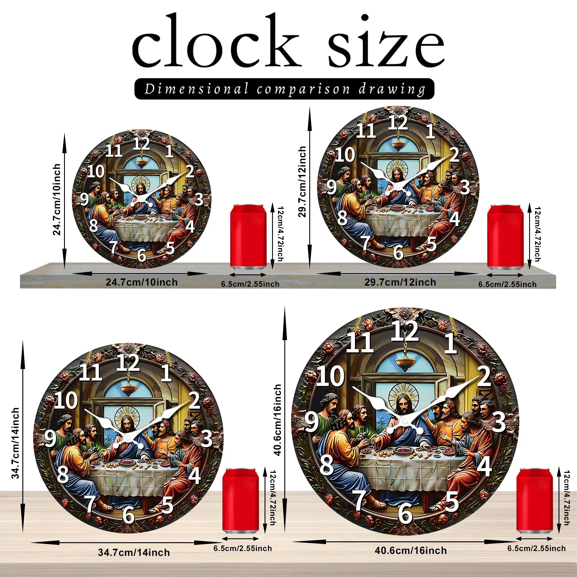 A wooden veneer wall clock ’last supper’ themed design flat non-ticking silent living room bedroom office,