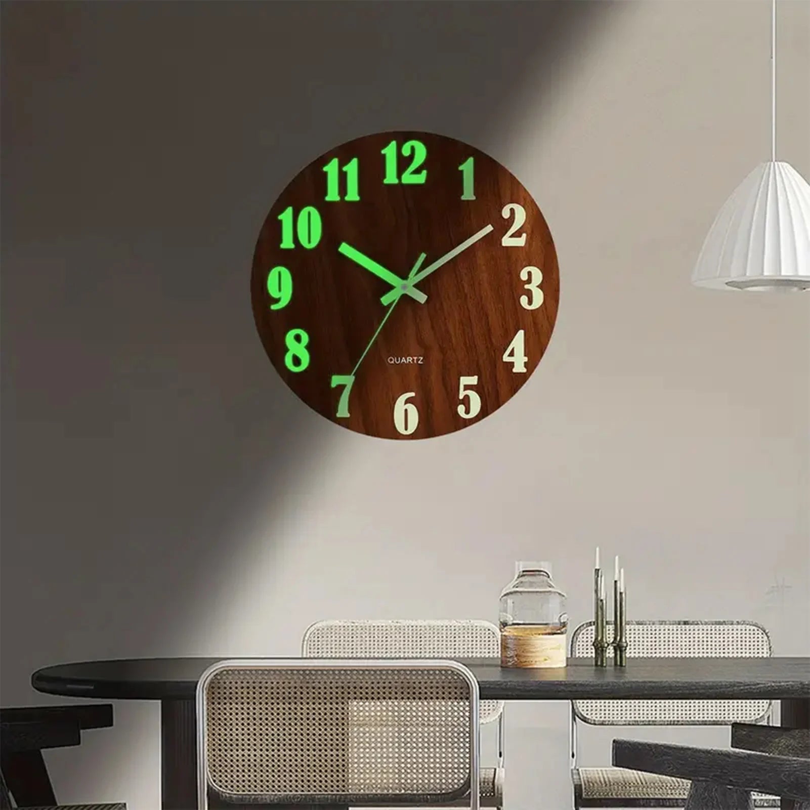 12 inch wooden simple luminous wall clock silent non ticking analog decoration for living room bedroom office decor