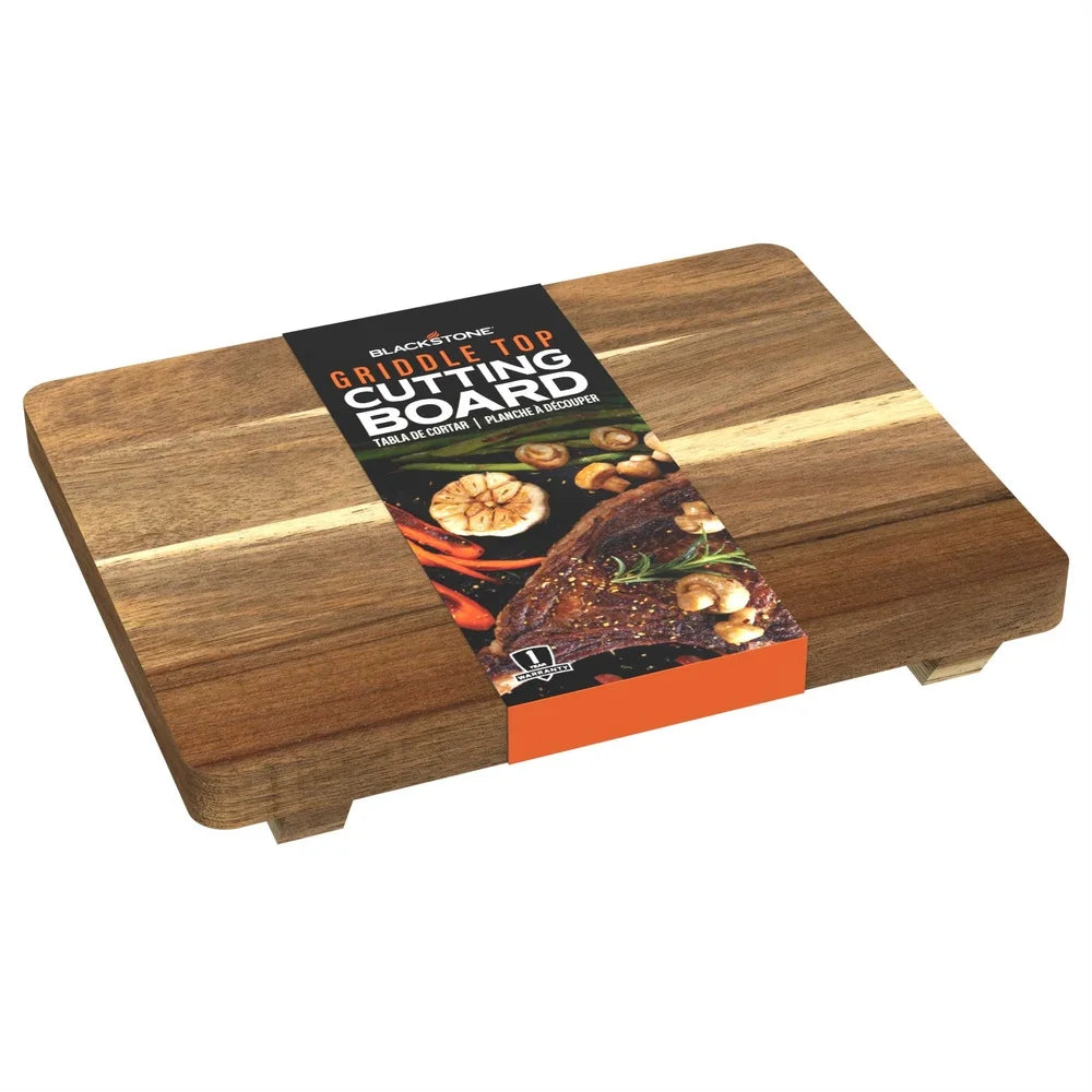 Acacia wood griddle top cutting board meat resting and food preparation with base support hand wash only - united states