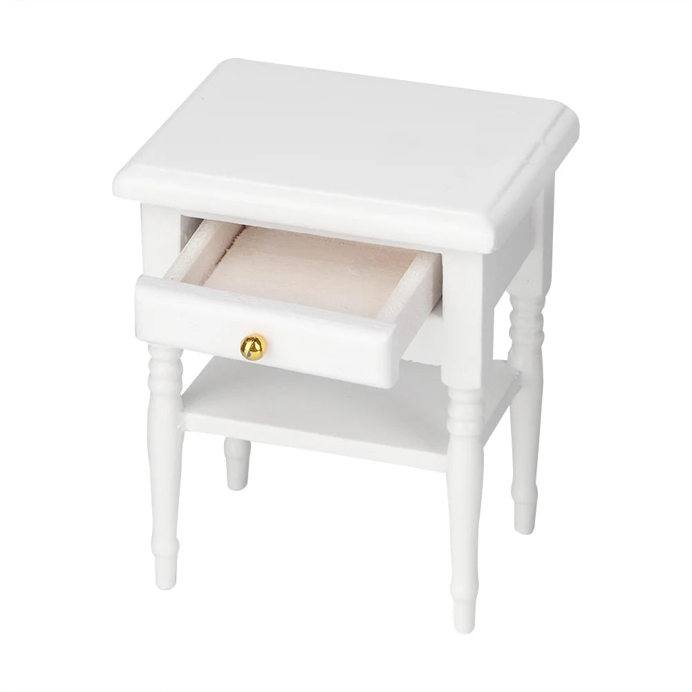 Wood bedside table furniture toy 1:12 white mini bedroom furnishing articles wooden model - a / united states