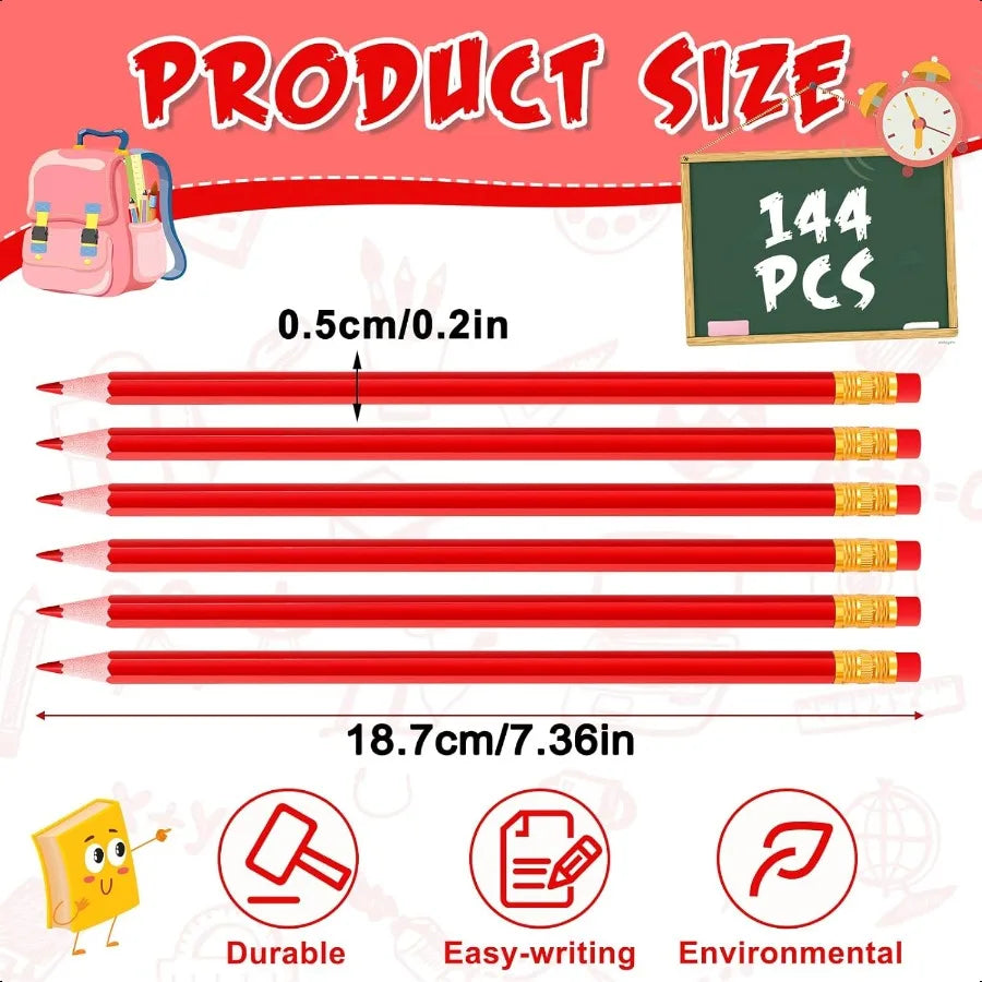 144 pcs checking pencils bulk erasable pre sharpened red hb colored with eraser operation box gifts christian donation
