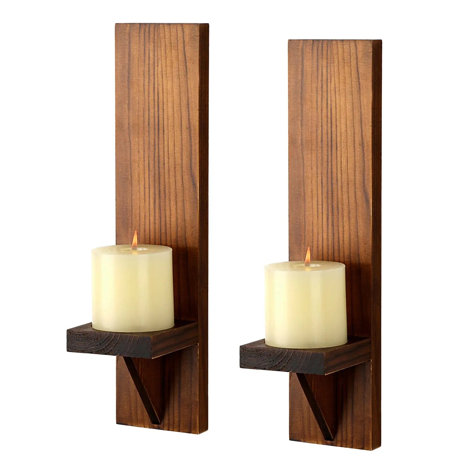 Wooden wall-mounted vase decoration stand retro corridor atmosphere candle wall home - 2pcs walnut