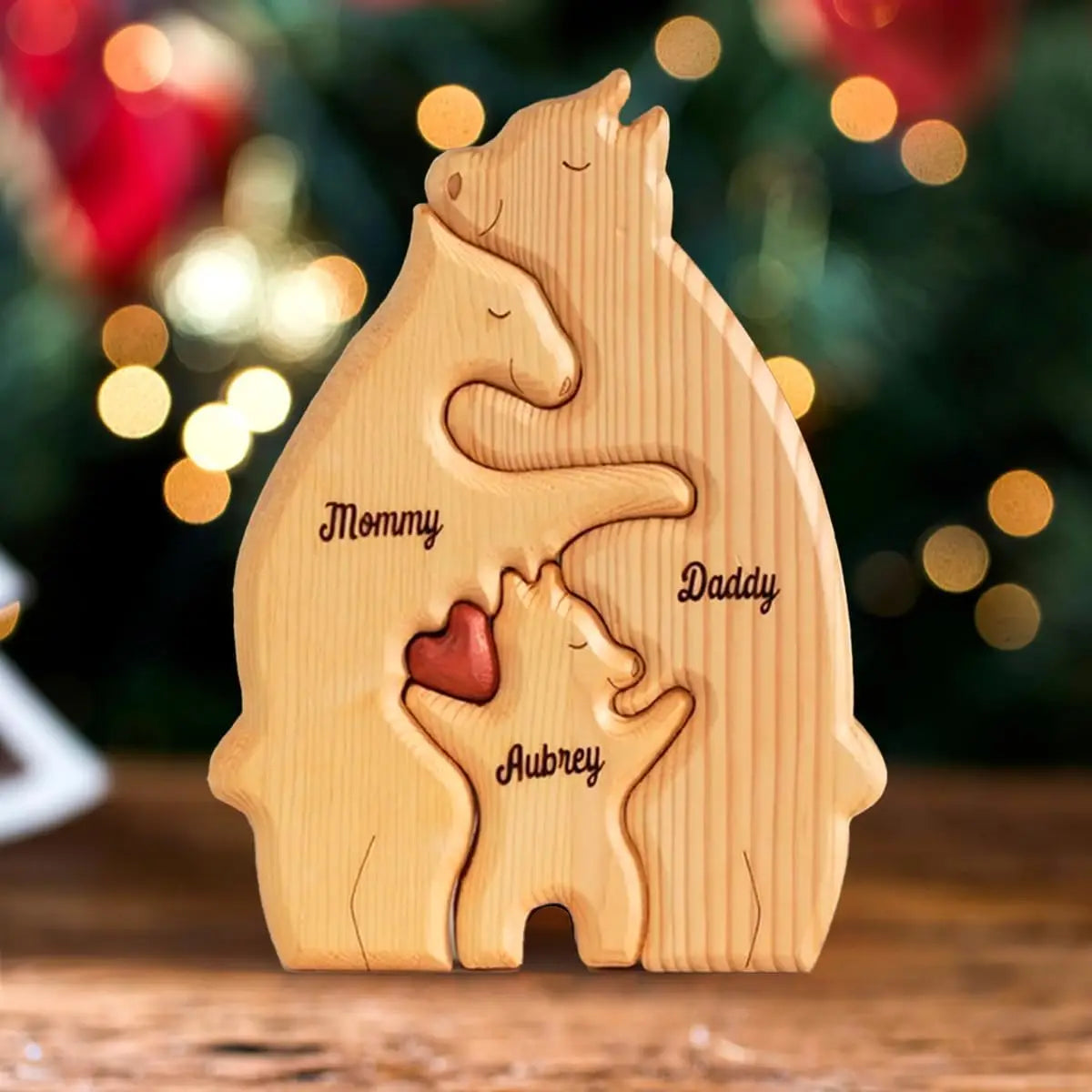 Personalized custom bear family wooden puzzle diy free engraving name sculpture home deskdecor figurines christmas