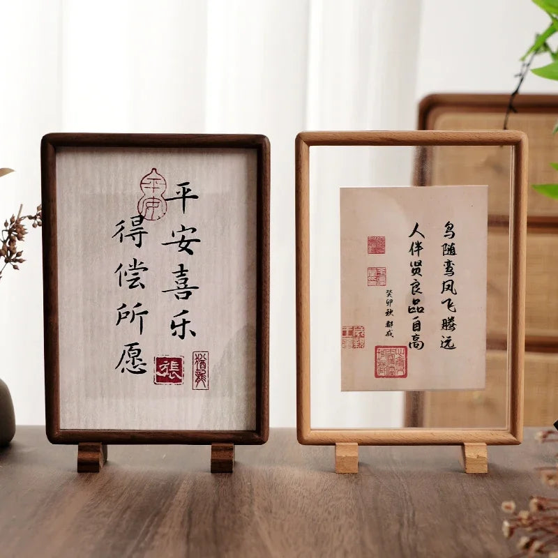 Wooden chinese style picture frame pendulum table magnetic transparent calligraphy character mounted photos