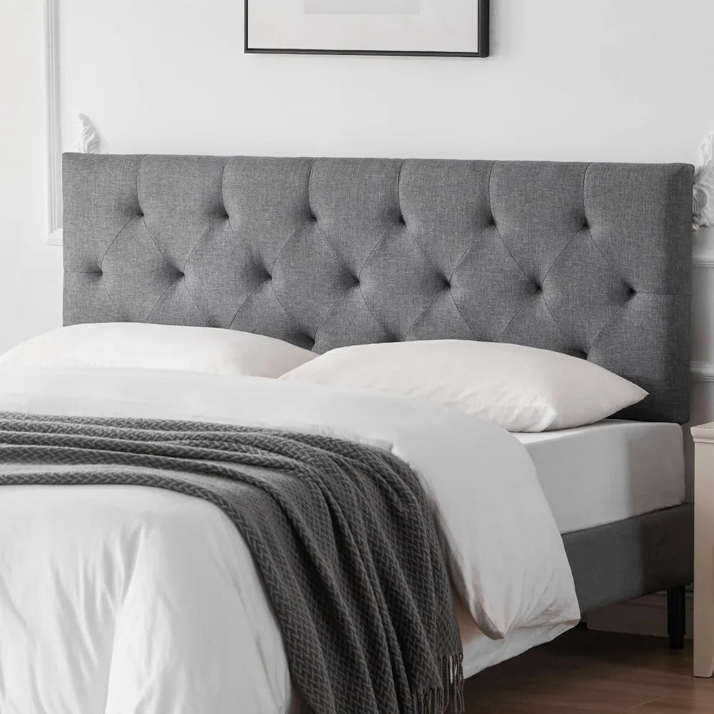 Upholstered headboard king size modern diamond tufting solid wood cali only adjustable height from 37” to - lightgray
