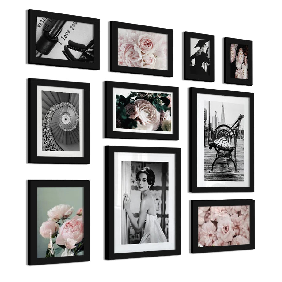 10 piece wood family photo frame wall gallery kit picture for with plexiglass classic wooden hanging