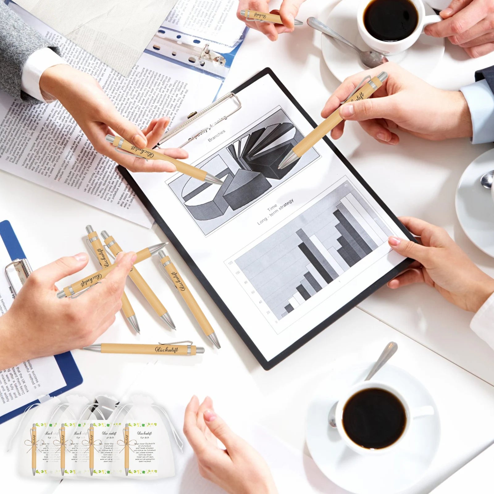 24 sets employee appreciation pen bamboo thank you with hemp rope paper card and clear gauze bag for coworker staff