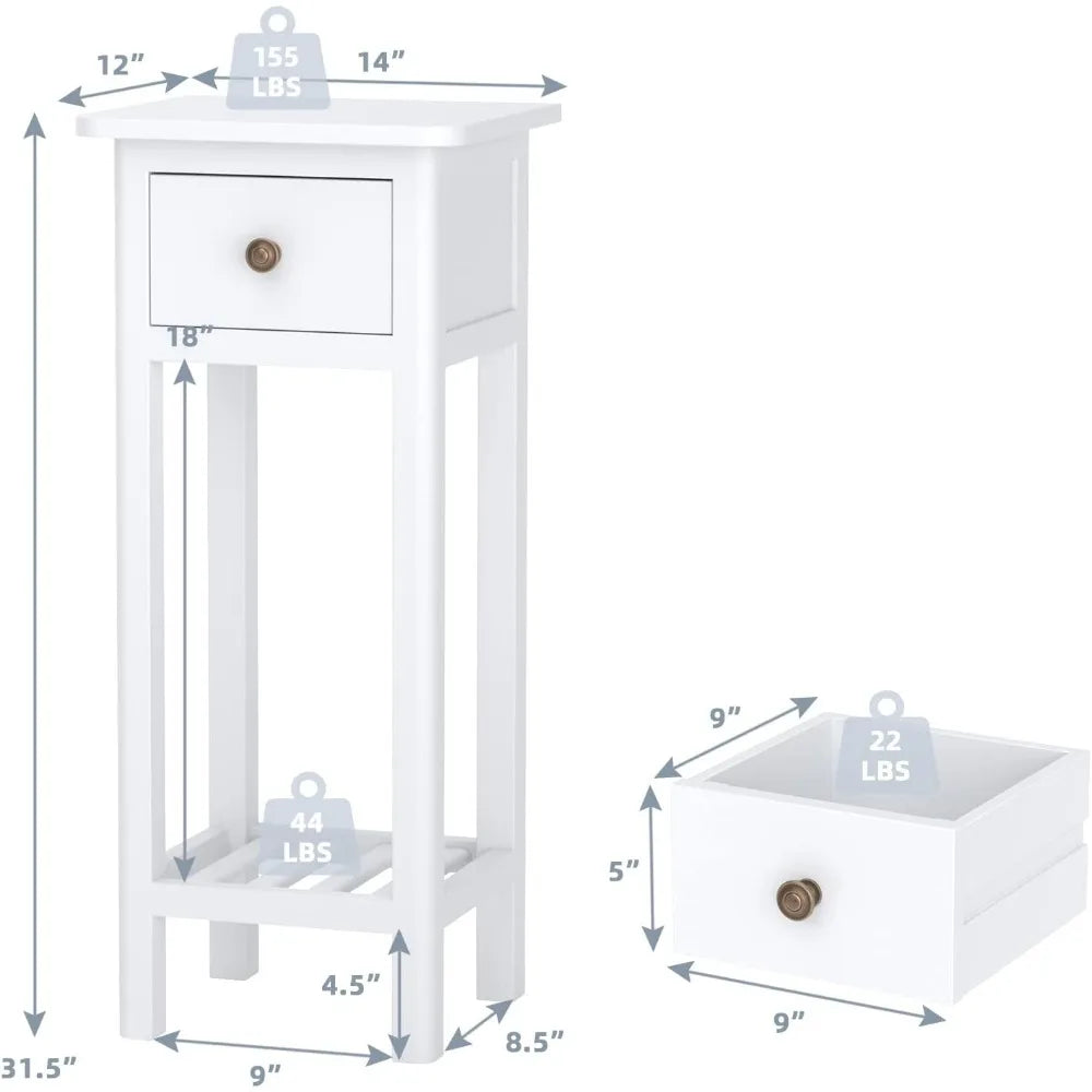 ’slim drawer and shelf side table acacia wood nightstand living room end two-level bedside stand for compact spaces’