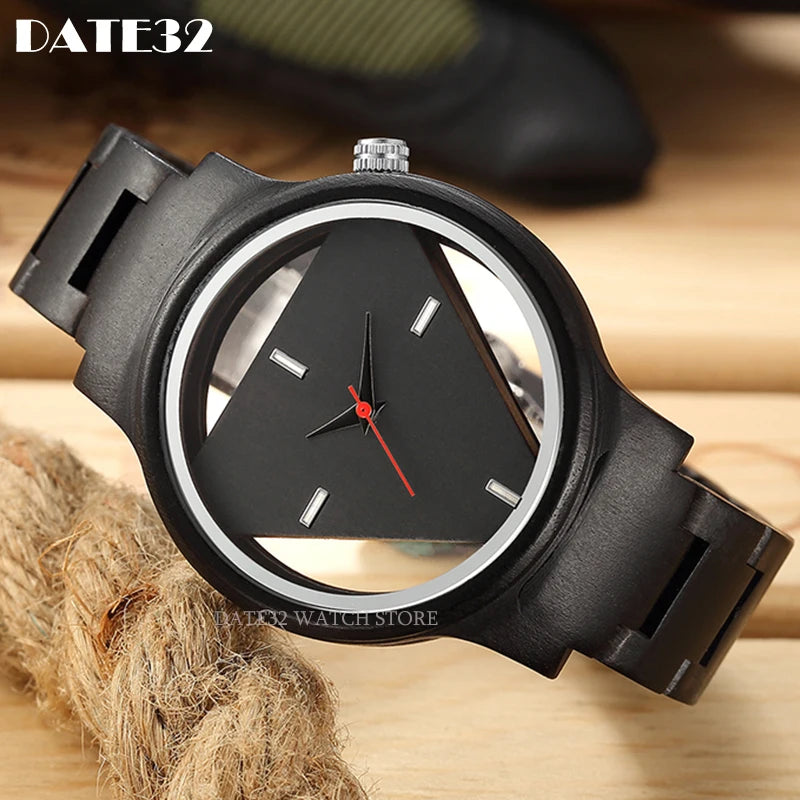 Natural bamboo wood watch for men full-wooden hollow case band watches man quartz wristwatch real wooden clock male