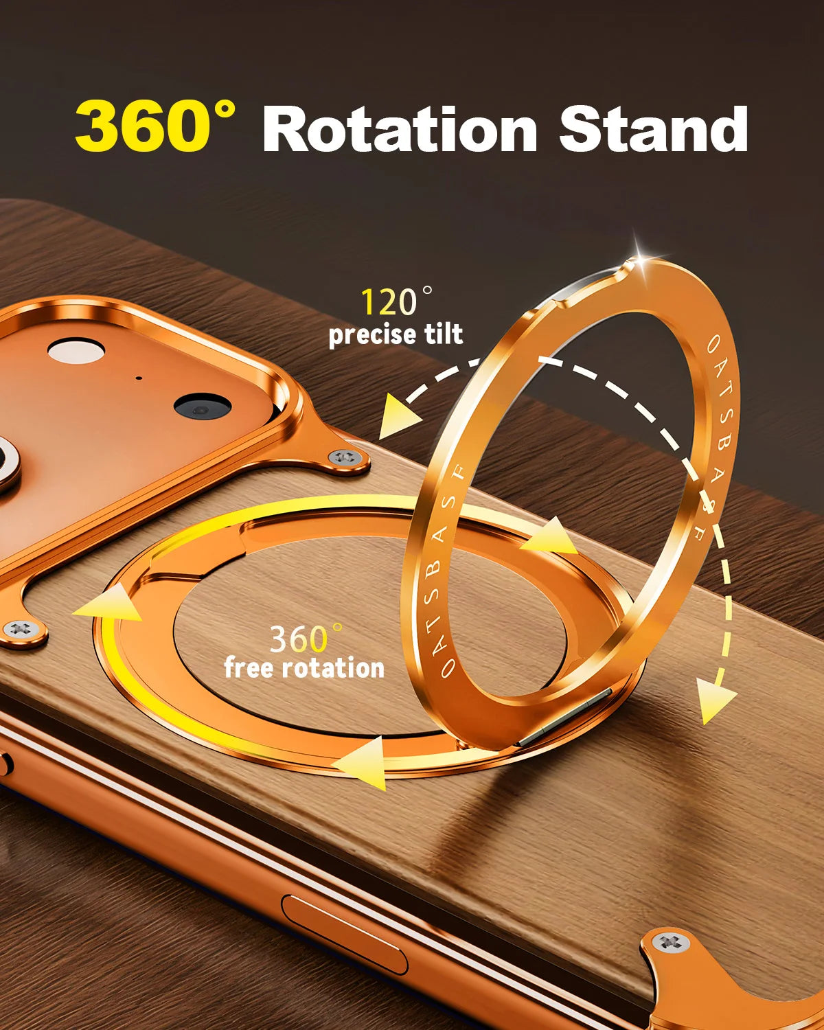 Oatsbasf solid wooden phone case for iphone 17 pro max/air/16 with stand 360° rotatable magnetic shockproof protective