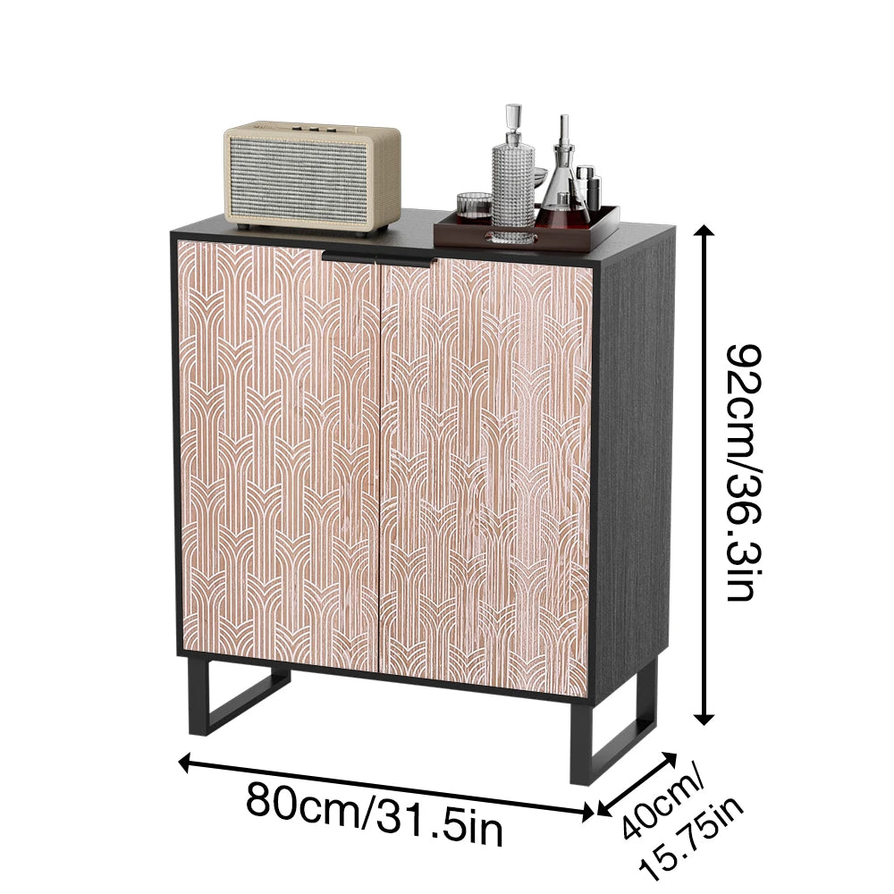 Black brown wooden wine cabinet for 14 bottles freestanding bar with glass holders sideboard function - black / united