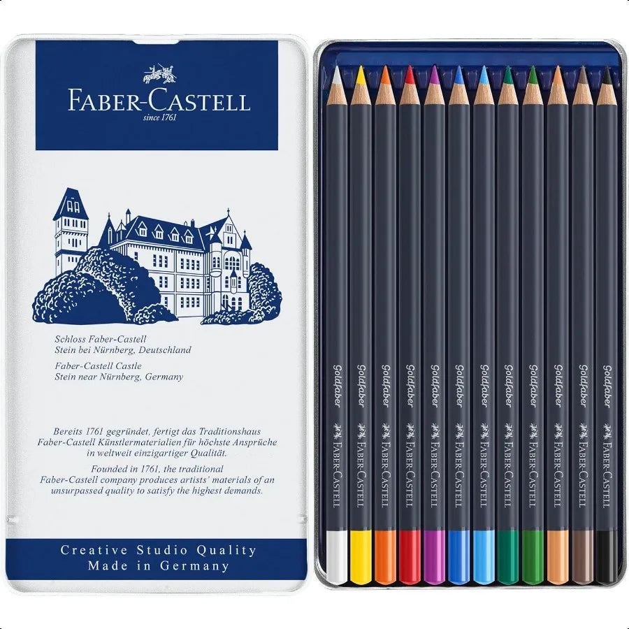 Fabercastell creative studio goldfaber wood cased color pencils tin of 12 colors - united states - pencil