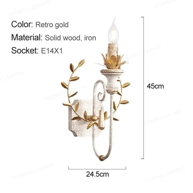 Vintage wood wall lamp for living room antique farmhouse candle sconce bedroom bedside mid century wooden lights - w24