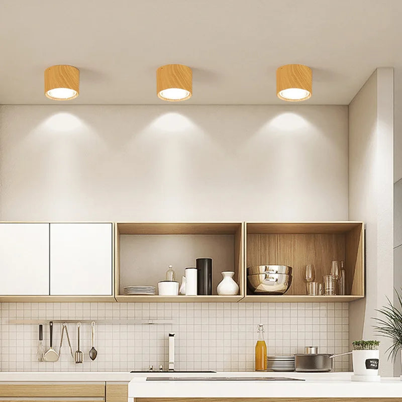 Modern ceiling lamp wooden light surface mounted led 5w 12w for kitchen living room lighting spotlight