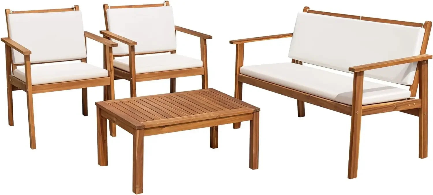 Patio chairs 3 piece acacia wood furniture with coffee table & cushions outdoor conversation set balcony - 4 / united