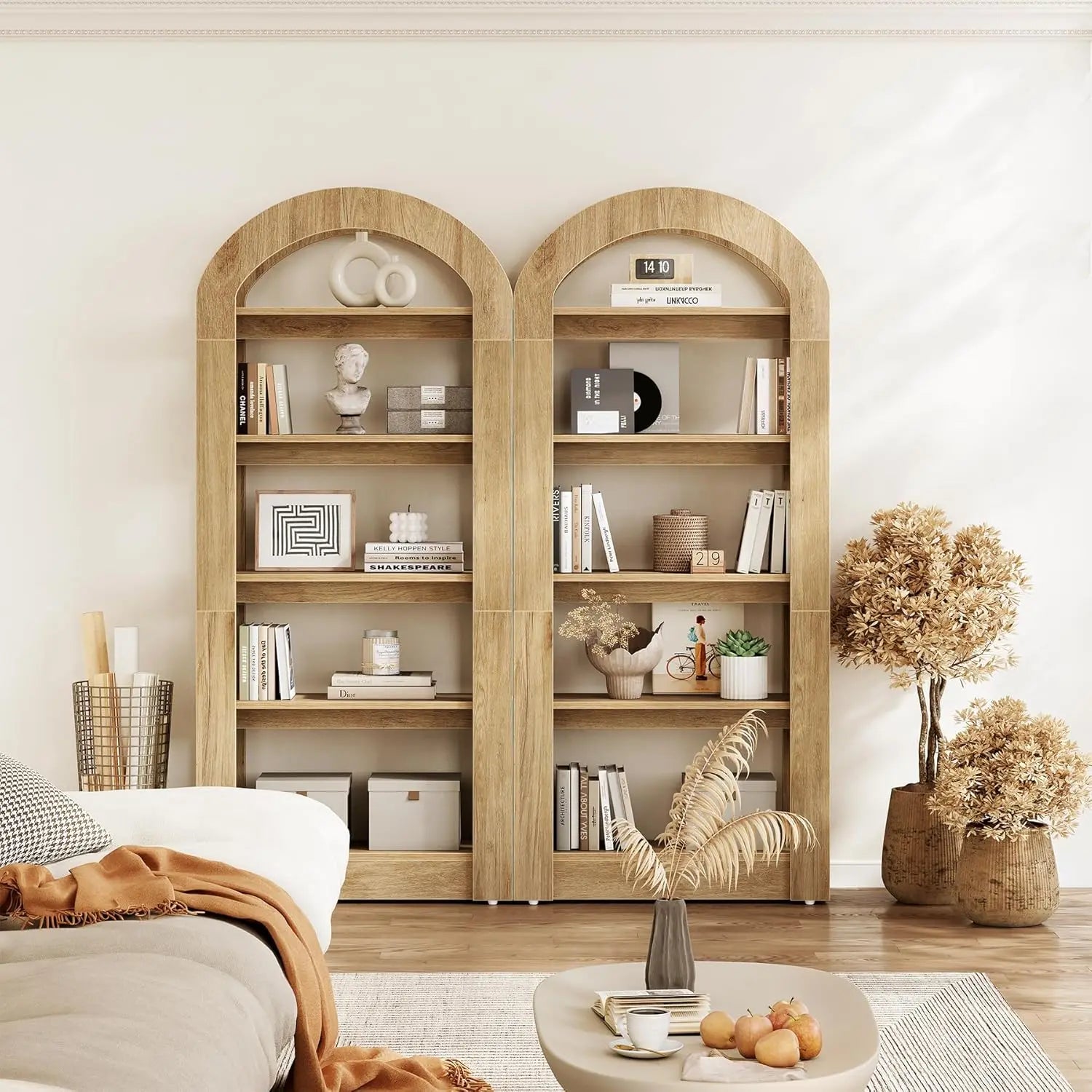 Little tree 5-tier bookshelf arch-shaped racks tall standing wooden bookcase display shelf modern storage solution