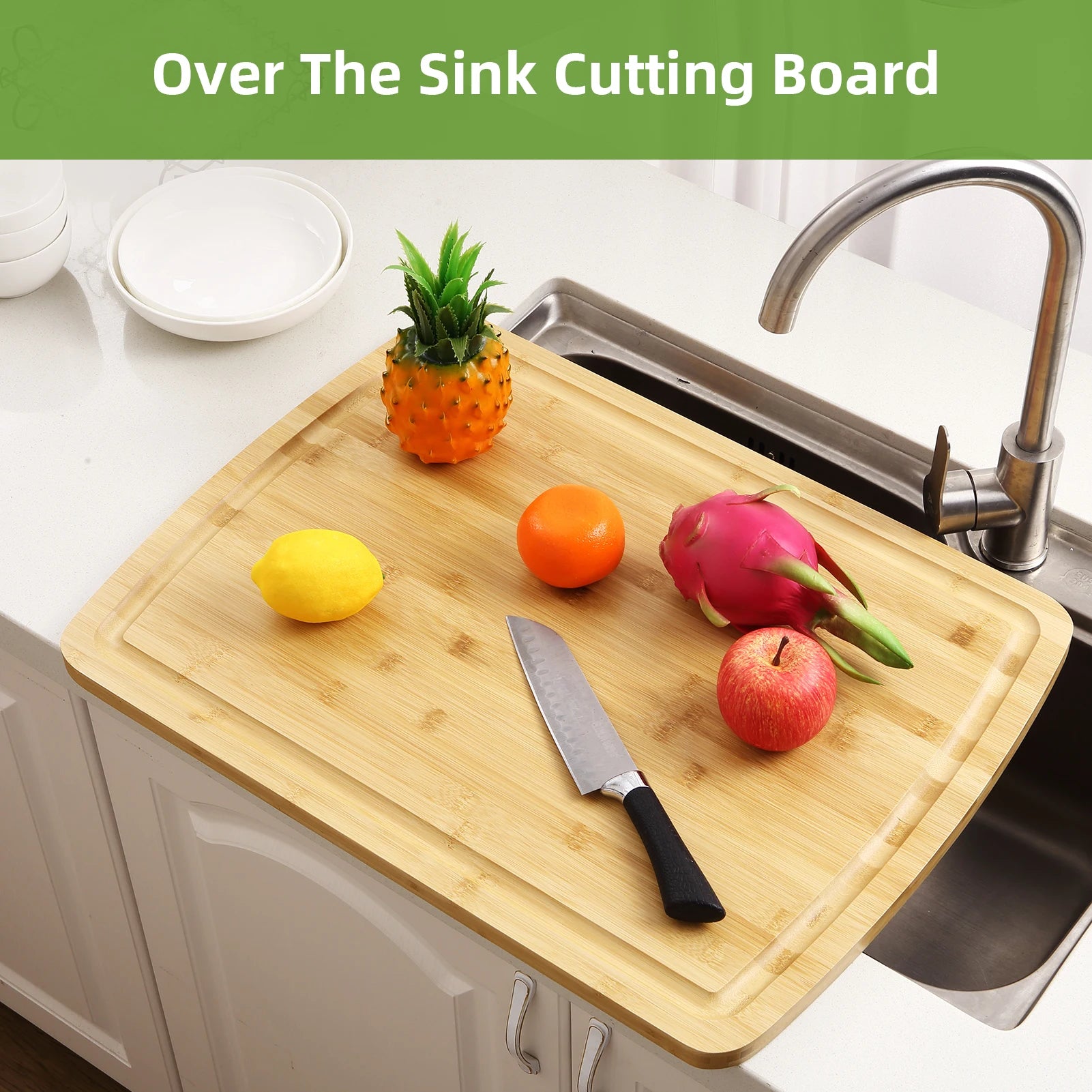 Bamboo cutting board for kitchen 24’’ x 18’’ extra large serving trays with juices groove turkey carving - 61x45.7x2cm