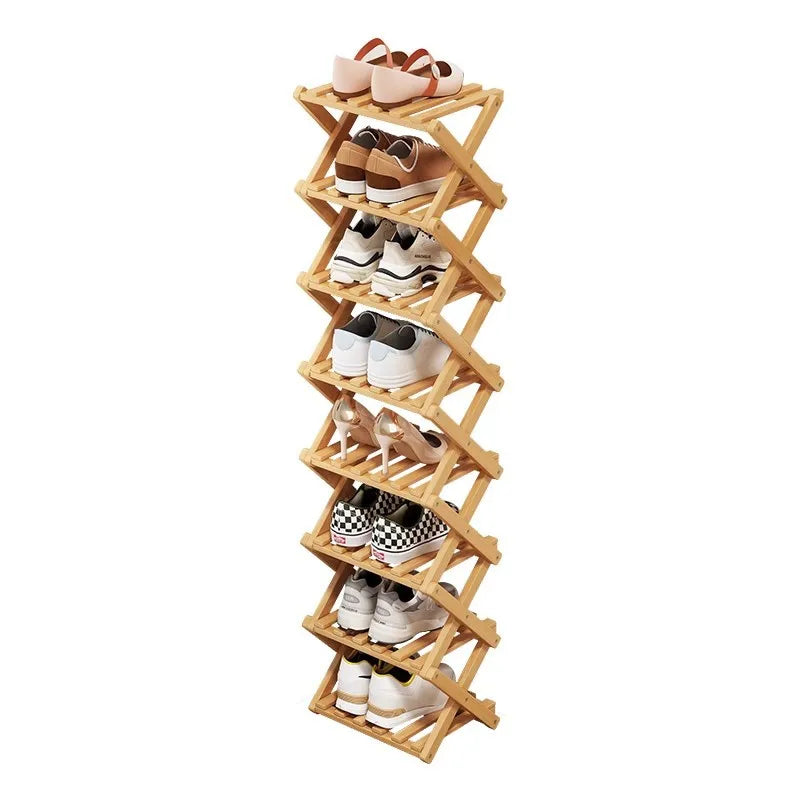 Bamboo folding shoe rack space saving wooden shoes organizer entryway corner shelf stable construction large capacity