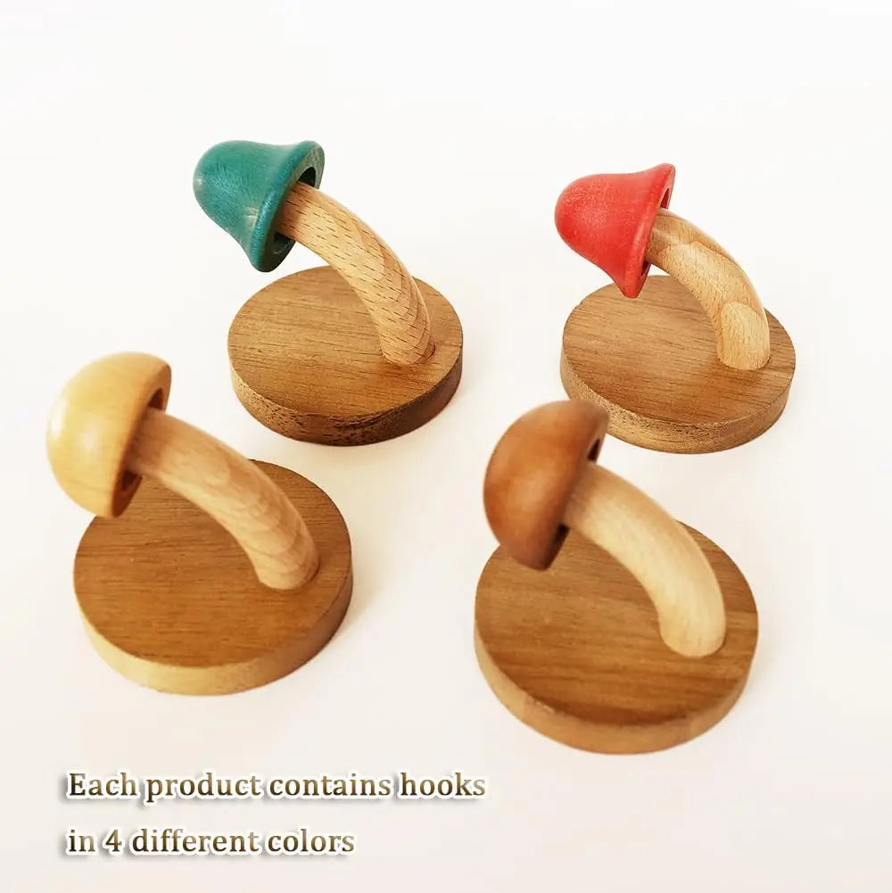 Wooden mushroom coat hooks wall mounted towel hanger solid wood colorful set of with screws (4 hooks & 8 screws)