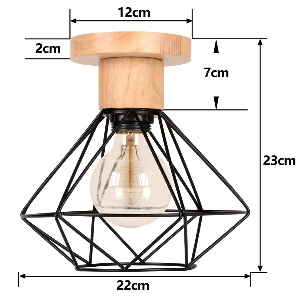 Led e27 ceiling lights vintage industrial wood lamp for kitchen living room bar restaurant wire cage lampshade lighting