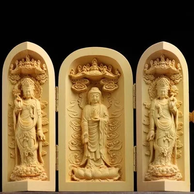 Solid wood carving three open buddha statue collapsible sculpture living room and bedroom decoration modern art - 22