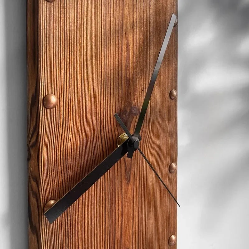Solid wood wall clocks vintage silent clock nordic rectangle minimalist hanging living room decorative accessories