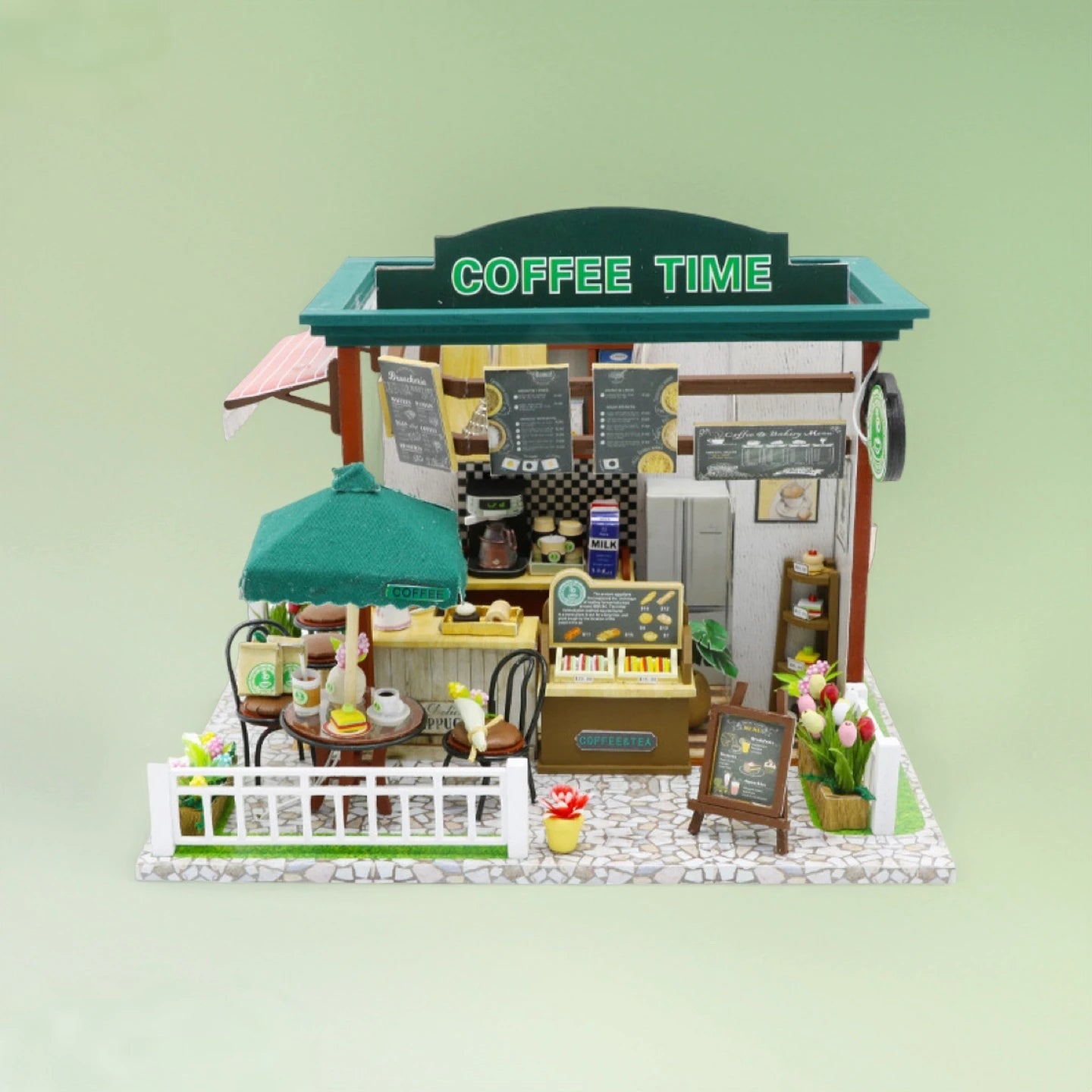 Coffee time diy miniature house creative birthday gift assembly model ornament black friday