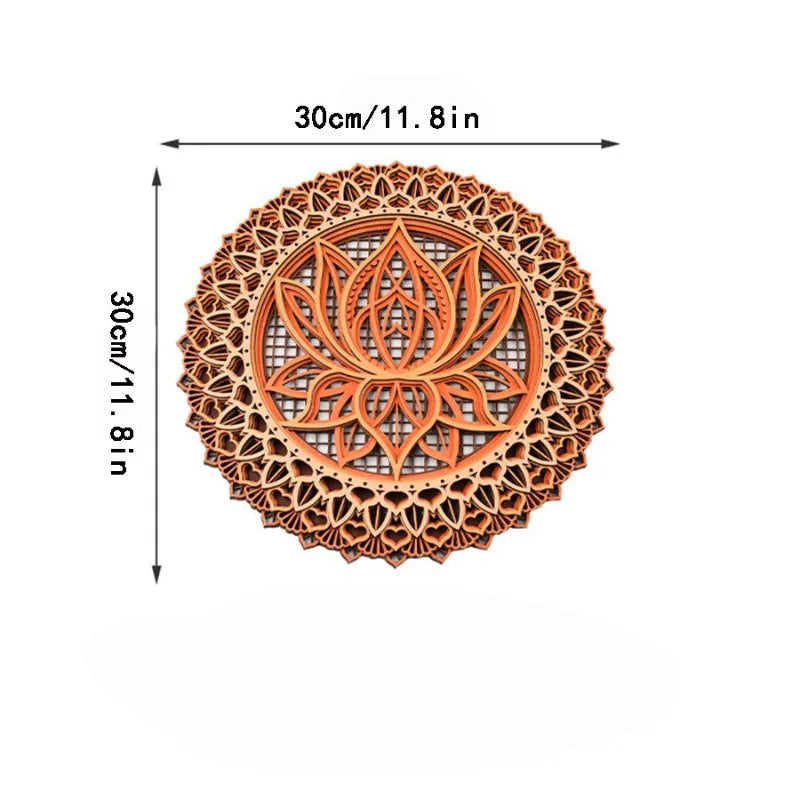 Sacred lotus mandala wooden wall hanging laser cut home decor geometric art