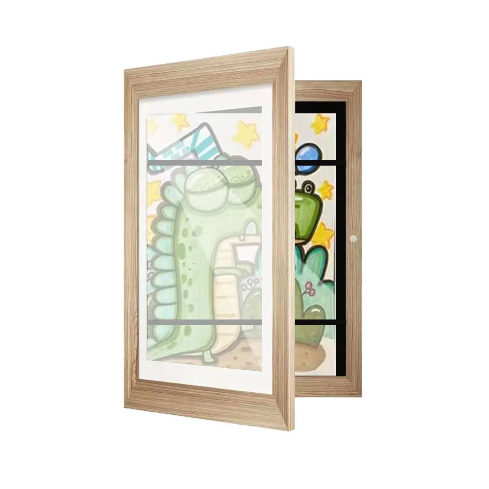 Artwork picture frame easy change wooden frames front opening wall display for kids drawings artworks art projects