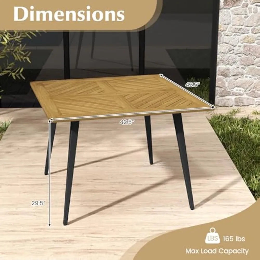 4-person outdoor dining table 42.5” acacia wood patio with 1.9” umbrella hole metal legs & adjustable foot pads