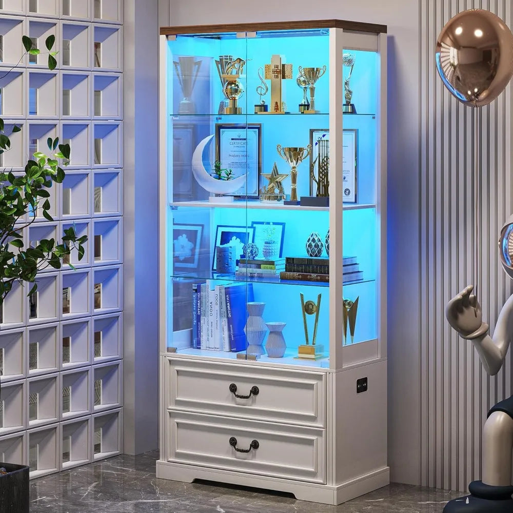 display-cabinet-with-glass-doors-67-adjustable-display-shelf-with-2-drawers-and-4-tier-curio-cabinet-tall-bookcase-with-3-color