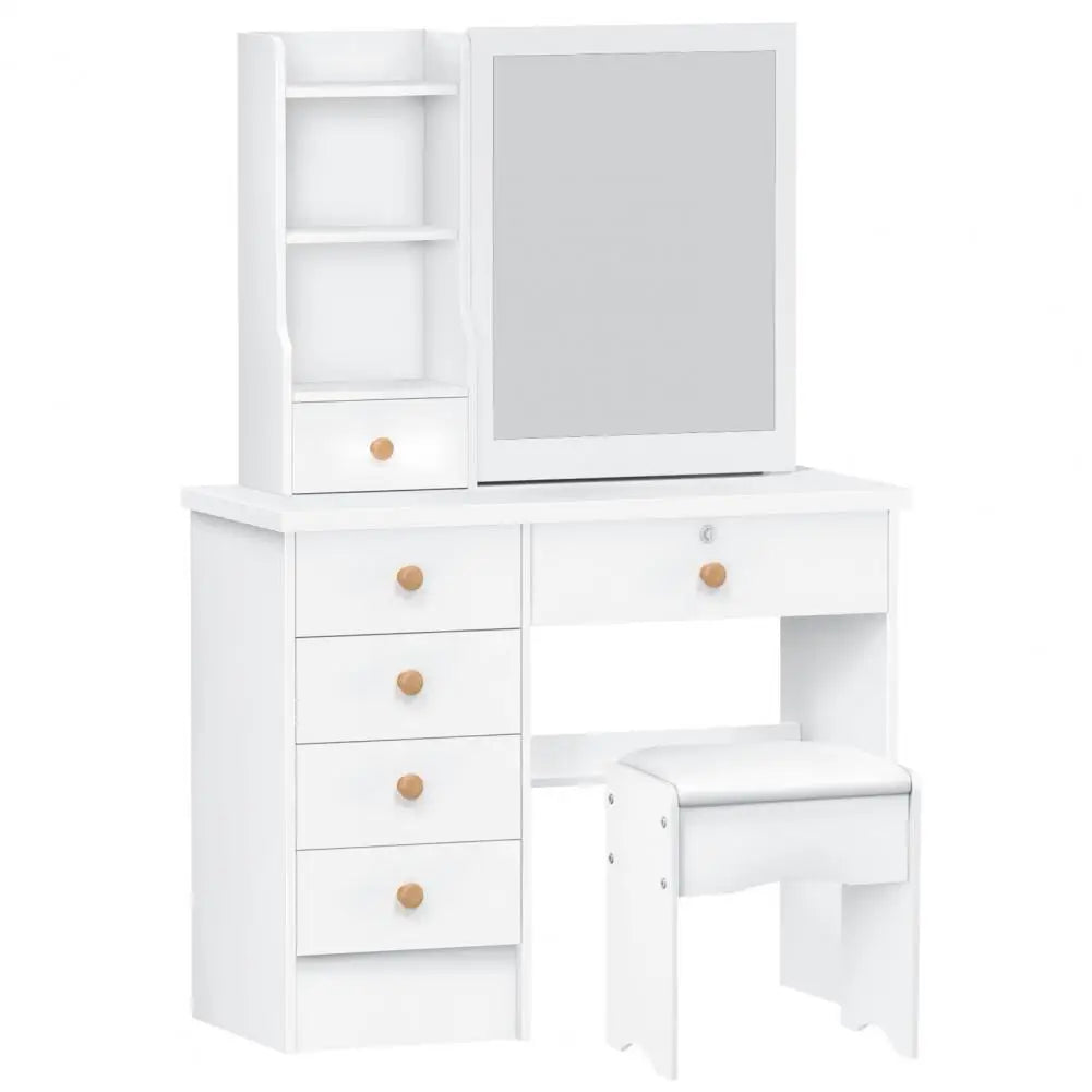 Makeup vanities vanity desk with sliding mirror bedroom dressing table 6 drawers furniture - white / united states
