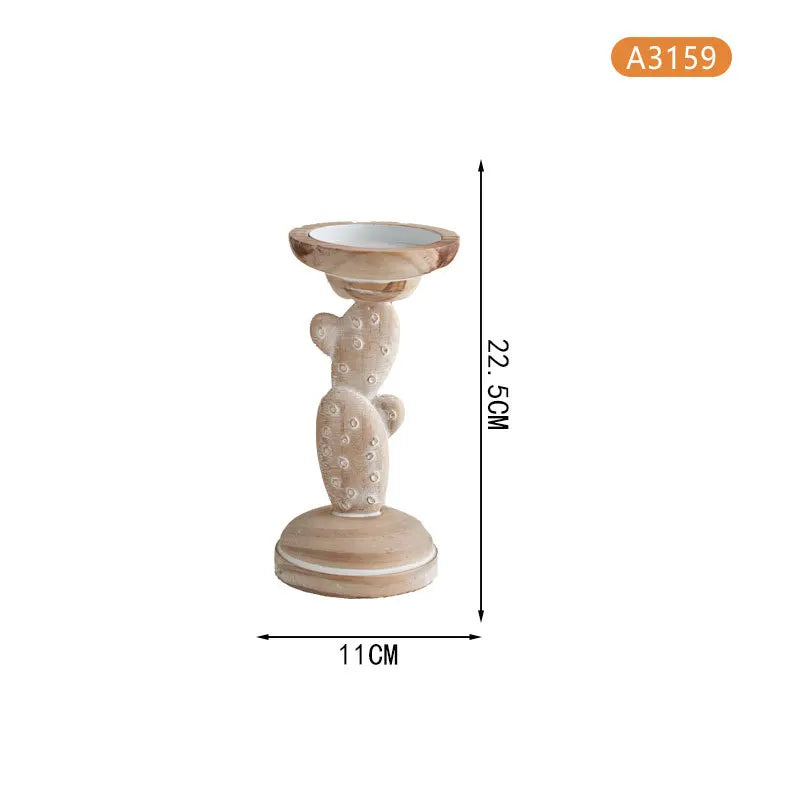 Japanese wooden candle holder solid carved cactus base nordic home decor christmas ornament creative stand gift - a3159