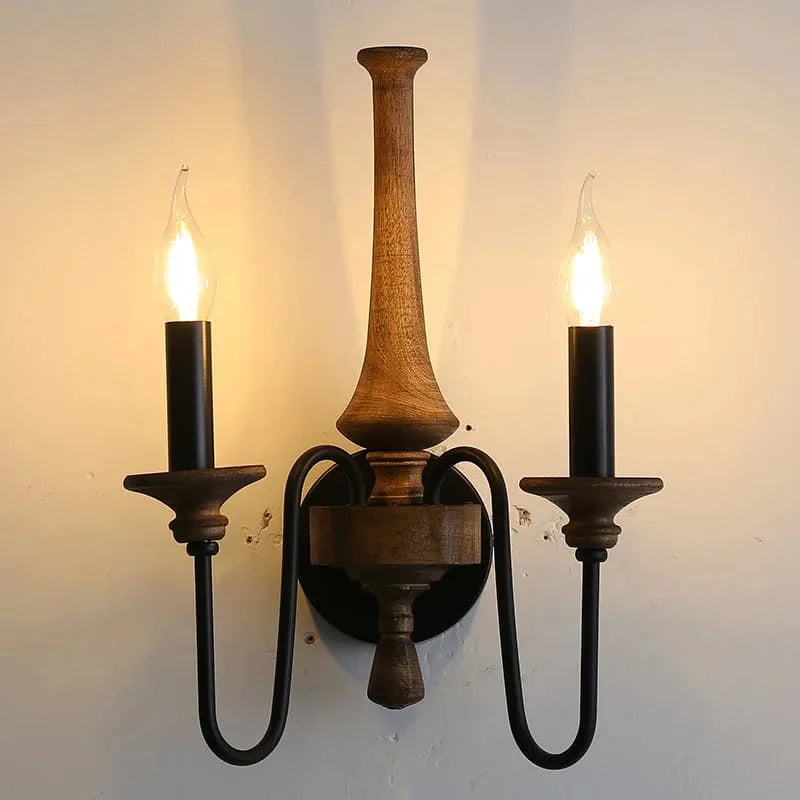 Vintage wood wall lamp for living room antique farmhouse candle sconce bedroom bedside mid century wooden lights