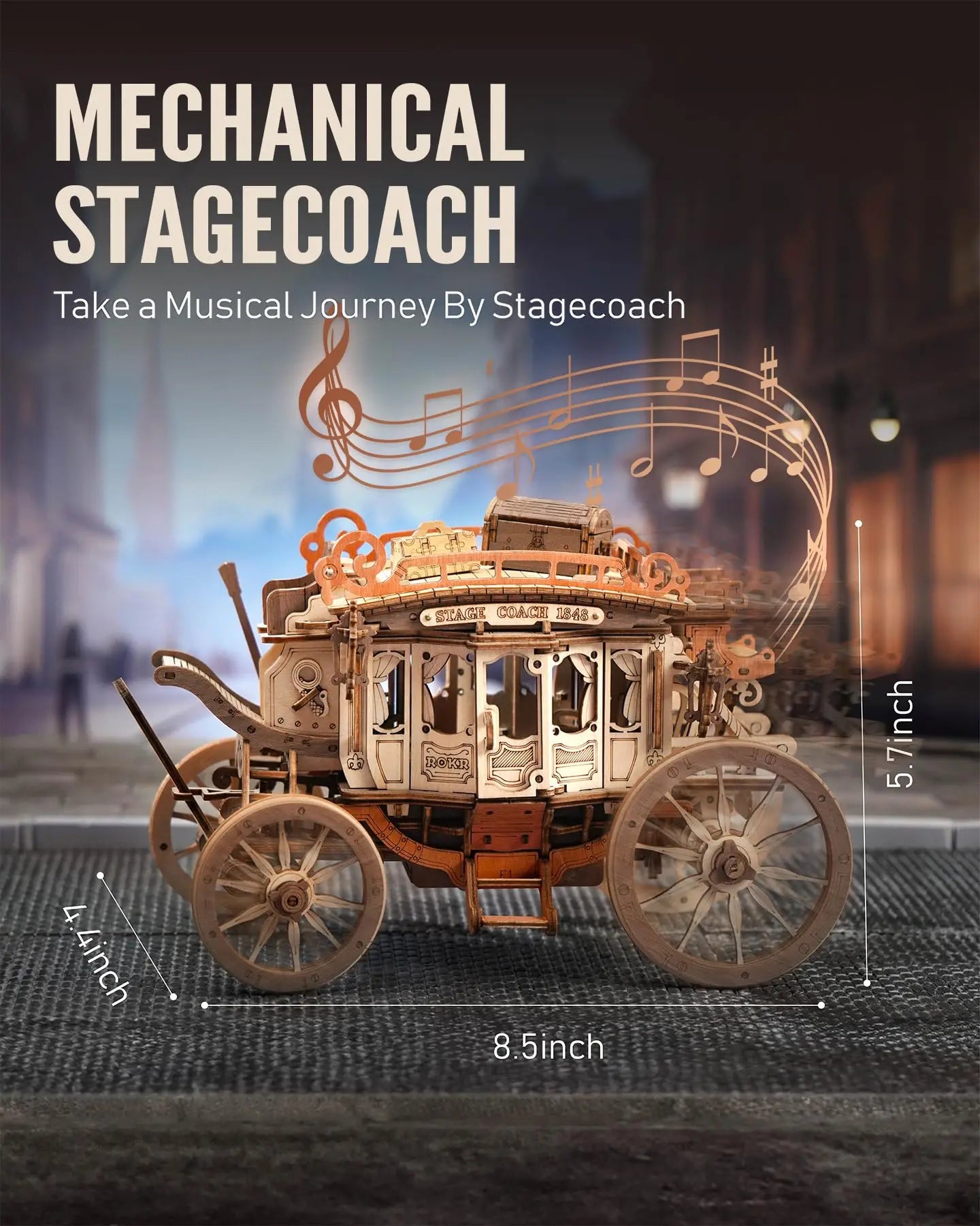 Robotime rokr stagecoach music box 3d wooden puzzle for adults birthday anniversary day gift hobby stem kits model easy