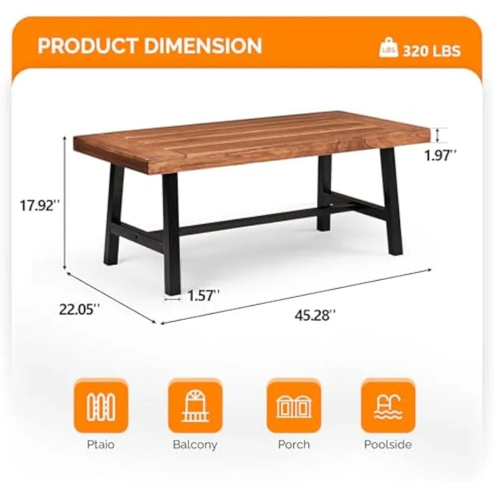 Durable metal frame outdoor wooden patio coffee table weather-resistant solid wood low for use - united states